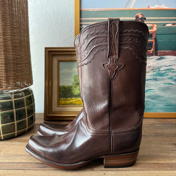 Men's Lucchese Chocolate Brown Devin All Leather Cowboy Boot Size 8 EE - Picture 1 of 13